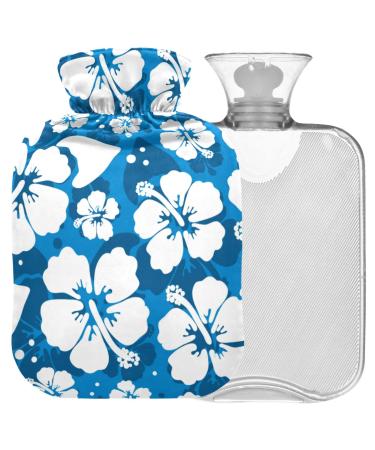 Naanle hot hot water bottle with cover blue Hawaii flowers Transparent hot water bottle 2l large hot hot water bottle for pain relief back hand feet heat heat and cold therapy
