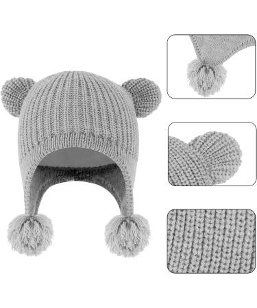 Toddler Winter Hat with Double Pom Pom Earflaps | Fleece Lined Beanie for Baby Boys and Girls | 6-12 Months, Grey - Buy Online on GoSupps.com