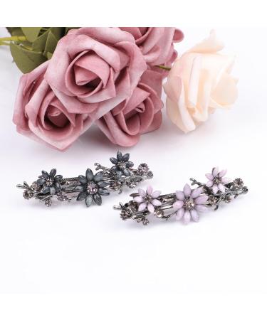 Shop Vintage Hair Clips for Women & Girls - 2-Piece Set with Glitter & Daisy Design | Elegant Hair Accessories in Pink & Dark Blue - Buy Online on GoSupps.com