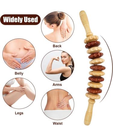 41cm Wooden Massage Roller - Anti-Cellulite Fascia Roll with Handle for Neck Legs & Back Relief - Buy Online on GoSupps.com