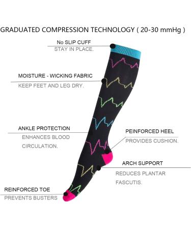 LEOSTEP Compression Socks (4 Pair) for Men & Women - Non-Slip Long Tube Stocking for Running, Nursing, Travel - 20-30 mmHg, L-XL, Multi-Colored - Buy Online on GoSupps.com