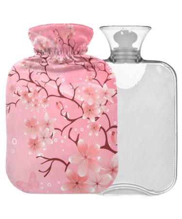 NAANLE hot hot water bottle with reference Japanese cherry blossom Transparent hot water bottle 2l large hot hot water bottle for menstrual cramps pain relief handfoots heat and cold therapy