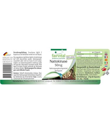 Fairvital Nattokinase 50mg Capsules - Vegan High Dosage - 60 Capsules | 2000 FU - 2 Capsules Daily - Buy Online on GoSupps.com