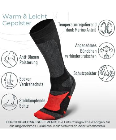 Buy Piarini Unisex Ski Socks - Breathable Merino Wool Knee Socks for Winter Sports | 2 Pairs Size 35-38 Black & Red - Buy Online on GoSupps.com