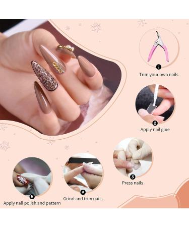Abodhu Natural Coffin Shape Fake Nails Set | 500 Acrylic Nail Tips with Glue, File, & Clipper | French Half-Cover False Nails | Manicure Kit in 10 Sizes - Buy Online on GoSupps.com