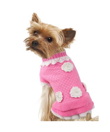 Joytale dog sweater winter warm turtleneck dogs knitting sweater clothing for cats puppies small dogs dog coat clothes with sweet flowers back length pink s pink