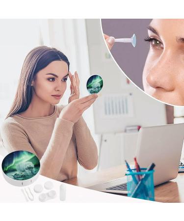 Northern Lights Polar Bear Round Case For Contact Lens Kit Storage Box with Mirror Printed - Buy Online on GoSupps.com
