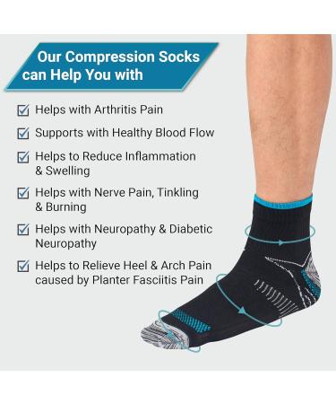 360 Relief Compression Ankle Socks for Sprained Ankle Support | Arch Pain Plantar Fasciitis Relief | L/XL Black/Blue with Mesh Laundry Bag - Buy Online on GoSupps.com