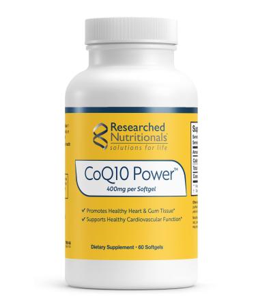 Researched Nutritionals CoQ10 Power - Therapeutic-Strength Dose of Coenzyme Q10 to Support Heart Health ATP Energy & The Immune System - Non-GMO Ultra-Clean Formula (60 Softgels)