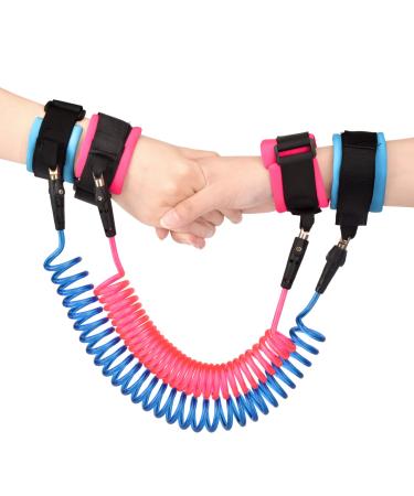 2.5M Anti Lost Wrist Link Belt 360 Rotate Security Elastic Wire Rope for Baby and Toddler Reins Safety Leash Wristband/Hand Harness for Walking and Travel Outside Blue+Pink