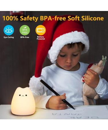 Cute Cat Lamp Kids Night Light for Girls Bedroom with Tap Control 7 Colors Kitty Lamp Birthday Gifts for Baby Toddler Teen Children Boys Portable Silicone Soft Kawaii Nightlight Nursery Room Decor - Buy Online on GoSupps.com