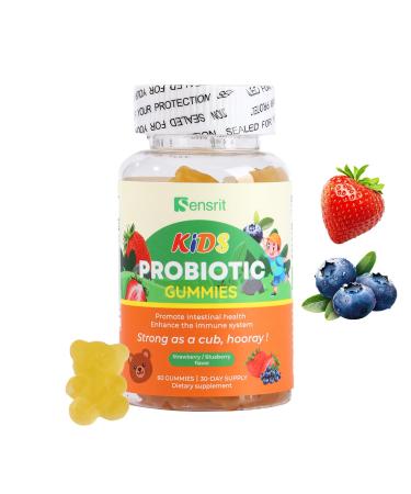 Sensrit Kids Probiotic Gummies with 5 Billion CFU & Vitamins C & D | Digestive & Immune Support for Children | Strawberry Blueberry Flavor | Pediatrician Approved Formula | Gluten Free Non-GMO