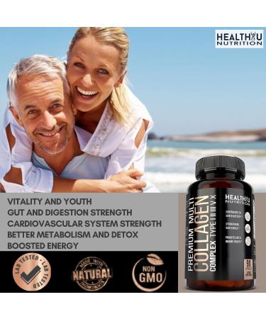 Premium Multi Collagen Peptides Pills - Hydrolyzed Collagen Capsules for Men and Women Types 1 2 3 5 10 - Collagen Supplements for Men - Colageno Hidrolizado Pastillas para Hombre Mujer 90 caps - Buy Online on GoSupps.com