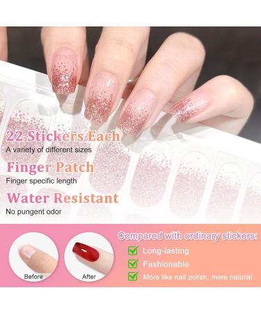 Semi Cured Gel Nail Wraps 22Pcs Rose Gold Glitter Gel Nail Polish Strips Self-Adhesive Gel Nail Stickers Salon-Quality French Manicure Stickers with Soft Glossy Gel Finish UV/LED Lamp Required Glitter Rose Gold - Buy Online on GoSupps.com