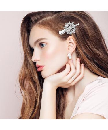 Sibba Rhinestone Bridal Hair Barrettes - 2 PCS Large Diamante Wedding Hairpins with Flower Design for Women - Elegant Crystal Hair Clip Accessories - Buy Online on GoSupps.com