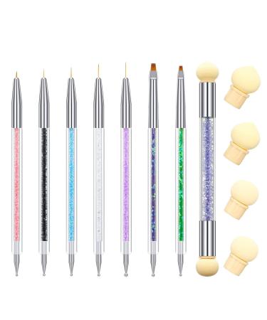 8pcs Nail Art Pen Set Art Liner Brushes Double Head Sponges Nail Pens Replacement Sponge Heads