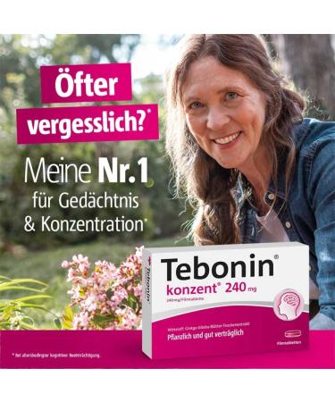 Tebonin Group 240 mg - 60 Tablets | Boost Memory & Concentration | Support Blood Circulation | Ginkgo Biloba Extract | Natural Remedy for Forgetfulness in Older Adults - Buy Online on GoSupps.com