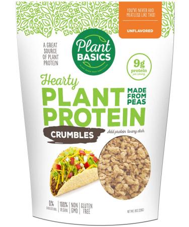 Plant Basics - Hearty Plant Protein - Unflavored Crumbles, 8 oz, Made from Peas, Non-GMO, Gluten Free, Low Fat, Low Sodium, Vegan, Meat Substitute 8 Ounce (Pack of 1)