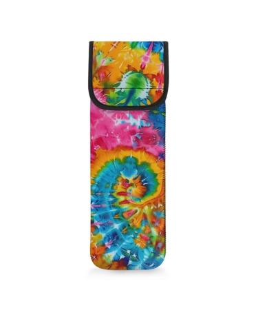 Tie Dye Print Hair Flat Iron Case Holder Canvas Bag Heat Resistant Curling Iron Straightener Holder Bag for Hair Tools Curling Iron Organizer Bag
