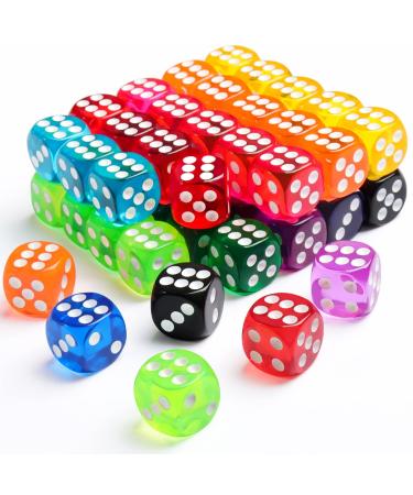 50 Pieces Colored Dice, 6 Sided Dice for Board Games, 14mm Bulk Dice for Math Learning, Dice for Classroom