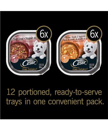 CESAR Home Delights Adult Wet Dog Food - 6 Beef Stew and 6 Hearty Chicken and Noodle Dinner in Sauce 12x100g Trays Beef Stew - Chicken 100 g (Pack of 12) - Buy Online on GoSupps.com