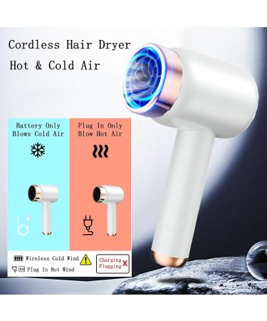 Portable Cordless Hair Dryer w/Hot & Cold Air Type-C USB Rechargeable Hairdryer 1000W Handheld Travel Blow Dryer for Art Painting Home Outdoor White - Buy Online on GoSupps.com