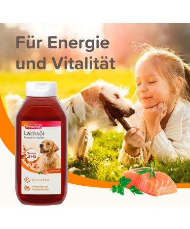 Beaphar Salmon Oil for Dogs & Cats - Boost Energy & Vitality | Omega 3 & 6 for Heart Skin & Fur - 940ml BARF Nutrition - Buy Online on GoSupps.com