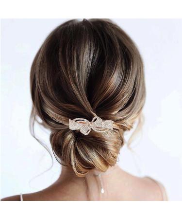 TseenYi Rhinestone Wedding Hair Clip Bow Crystal Hair Clip Shiny Bridal Rhinestone Hair Clip Sparkling Bridal Decorative Headwear Accessories for Women and Girls (Gold Champagne)