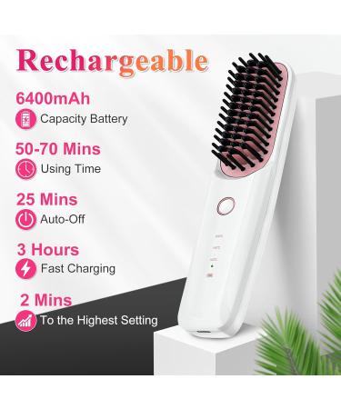 Buy Cordless Hair Straightener Brush - Portable USB-C Rechargeable Mini Ionic Hot Comb for Travel - Lightweight Anti-Scald Styling Brush for Women - Buy Online on GoSupps.com