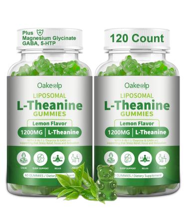 Liposomal L-Theanine 1200mg Gummies Complex Magnesium GABA 5-HTP Ashwagandha etc for Calm Zzz & Relaxation Support for Adults Children & Elderly Liposomal Enhance 98% Absorption 60 Count (Pack of 2)