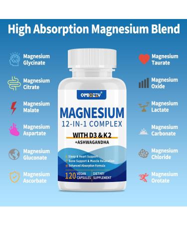 Magnesium Complex 12 in 1 Supplement for Women & Men 700mg Magnesium Glycinate with Vitamin D3 K2 Citrate Malate Oxide Taurate Aspartate Orotate for Relaxation Heart Energy Muscle 120 Capsules - Buy Online on GoSupps.com