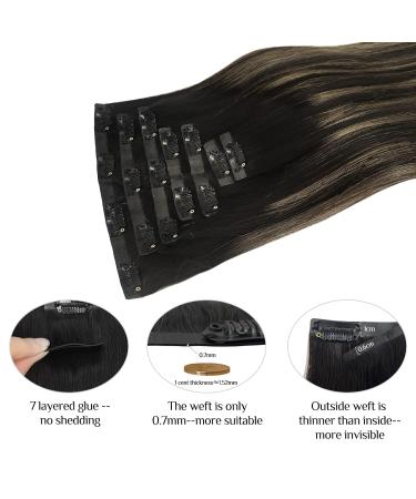 Doores Clip-In Extensions - Real Hair Balayage Natural Black to Chestnut Brown | 50cm (20 inch) 7 Pieces 110g Remy Human Hair Extensions - Buy Online on GoSupps.com