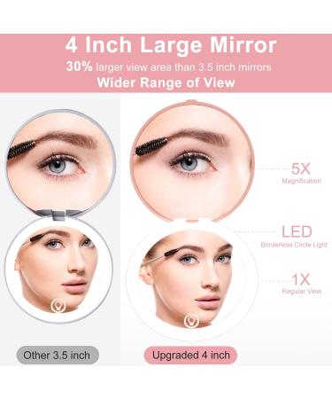 TOPPSTORE LED Lighted Compact Mirror 4 Inch 1X/5X Magnification | Rechargeable Travel Makeup Mirror | Portable & Compact with Light | Pink - Buy Online on GoSupps.com
