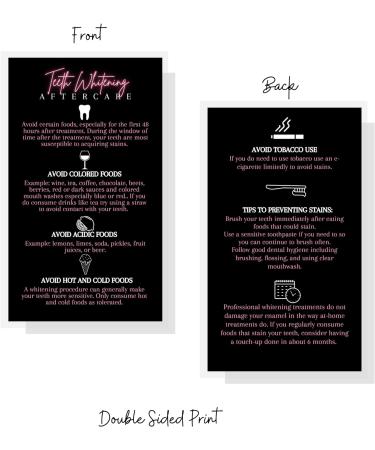 Teeth Whitening Aftercare Cards 50 Pack 2x3.5 inch | Kit Supplies - Black Neon Pink Design - Buy Online on GoSupps.com