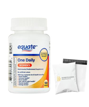 BASKETGOODS One Daily Women's Multivitamin Multimineral Supplement Tablets for Women by Equate (100 Count Pack of 1) - Set by Basket Goods