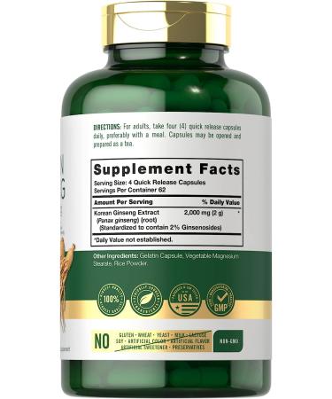 Carlyle Korean Ginseng 2000mg | 250 Capsules | Non-GMO & Gluten Free | Panax Ginseng Supplement - Buy Online on GoSupps.com