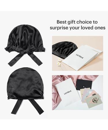LilySilk Black Silk Sleeping Cap for Women - Stretchy Night Cap for Curly Hair - 100% Real Silk Bonnet Sleep Cap - Buy Online on GoSupps.com