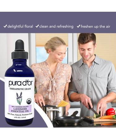 PURA D'OR Organic Lavender Essential Oil 4oz - 100% Pure & Natural Therapeutic Grade for Hair, Body, Skin - Aromatherapy, Relaxation, Massage - Glass Dropper - DIY Soap Lavender - 4 Fl Oz - Buy Online on GoSupps.com