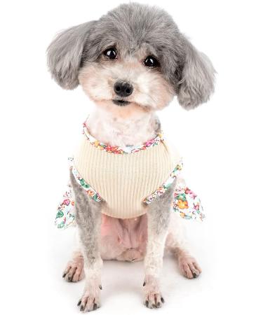 Zunea Floral Dog Dress for Small Dogs | Summer Princess Puppy Dress | Cute Fancy Skirt for Female Pups | Chihuahua Yorkie Apparel Beige - Buy Online on GoSupps.com