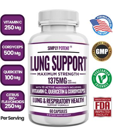 Lung Support Supplement for Cleanse & Detox - Quercetin, Bromelain, Nettle, Vitamin C, K2 & Cordyceps - 60 Capsules - Buy Online on GoSupps.com