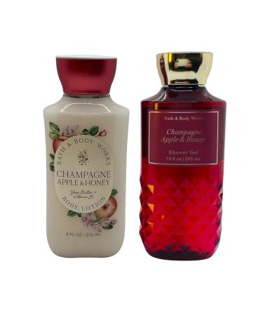 Bath and Body Works Gift Set of 10 oz Shower Gel and 8 oz Lotion (Champagne Apple & Honey)