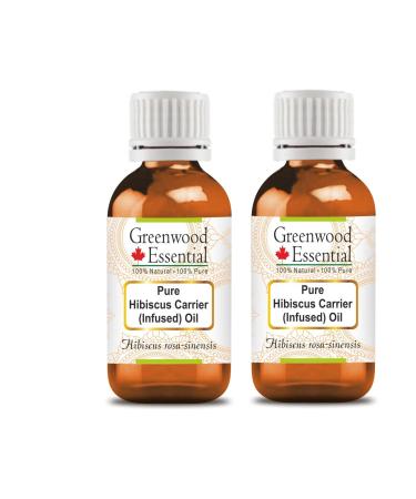Greenwood Essential Pure Pure Hibiscus Carrier (Infused) Oil (Hibiscus rosa-sinensis) Premium Therapeutic Grade for Hair, Skin & Aromatherapy (Pack of Two) 100ml X 2 (6.76 oz)