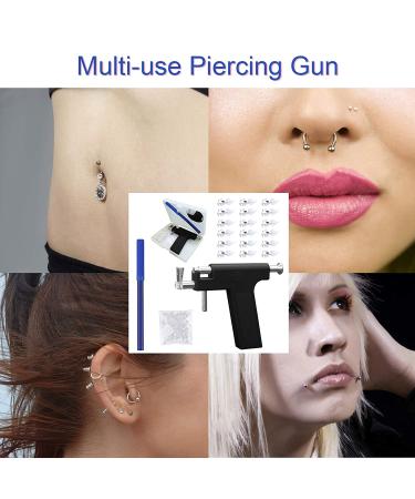 Stainless Steel Ear Piercing Gun Kit - 108pcs, Painless Piercer for Ear, Nose, Navel - Black Beauty Body Pierce Set - Buy Online on GoSupps.com