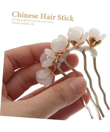 minkissy Petal Hairpin Jade Hair Forks Jade Hair Clip Hair Hanfu Hair Accessories Jade Hair Chopstick Retro Headpiece French Pin Women Hair Chopstick Bride Costume Hosta White - Buy Online on GoSupps.com