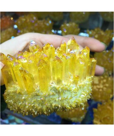 Natural Crystal Rough 300-350g Yellow Electroplated Natural Crystal Cluster Specimen Raw Rock Quartz Flowers Aura Stones Gift Modern House Decor - Buy Online on GoSupps.com