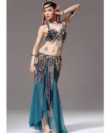 Belly Dance Practice Costume Set - Medium Green Skirt and Tribal Top - Buy Online on GoSupps.com