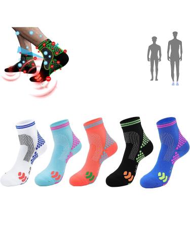 Far Infrared Schorl Titanium Ion Heightening Booster Socks Ankle Compression Socks for Women and Men Non-Binding 5pairs Medium