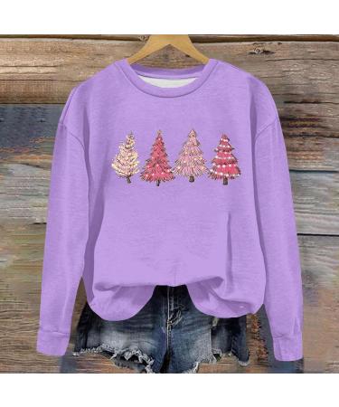 Yihaojia Holiday Shirt Women Christmas Tree Sweatshirt Teen Girls Cute Print Round Neck Pullover Tops Plus Size Xmas Blouse Purple Large - Buy Online on GoSupps.com