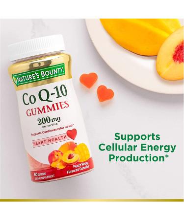 Natures Bounty CoQ10 Gummies - 200mg Peach Mango Flavor - 60 Count | Supports Heart Health - Buy Online on GoSupps.com