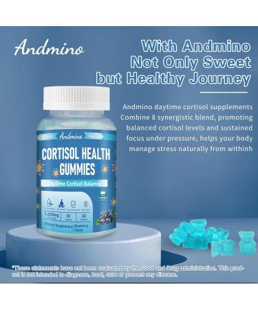 andmino Daytime Cortisol Gummies for Women & Men for Stress Relief & Focus Improvement Daytime Cortisol & HPA Axis Balance with Trehalose Non-GMO Vegan Gluten Free Blueberry Flavor 60 - Buy Online on GoSupps.com